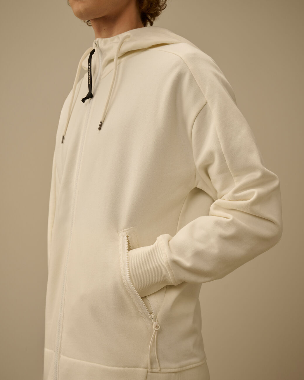 CP Company - Sweat À Capuche Zippé Diagonal Fleece Goggle – Blanc