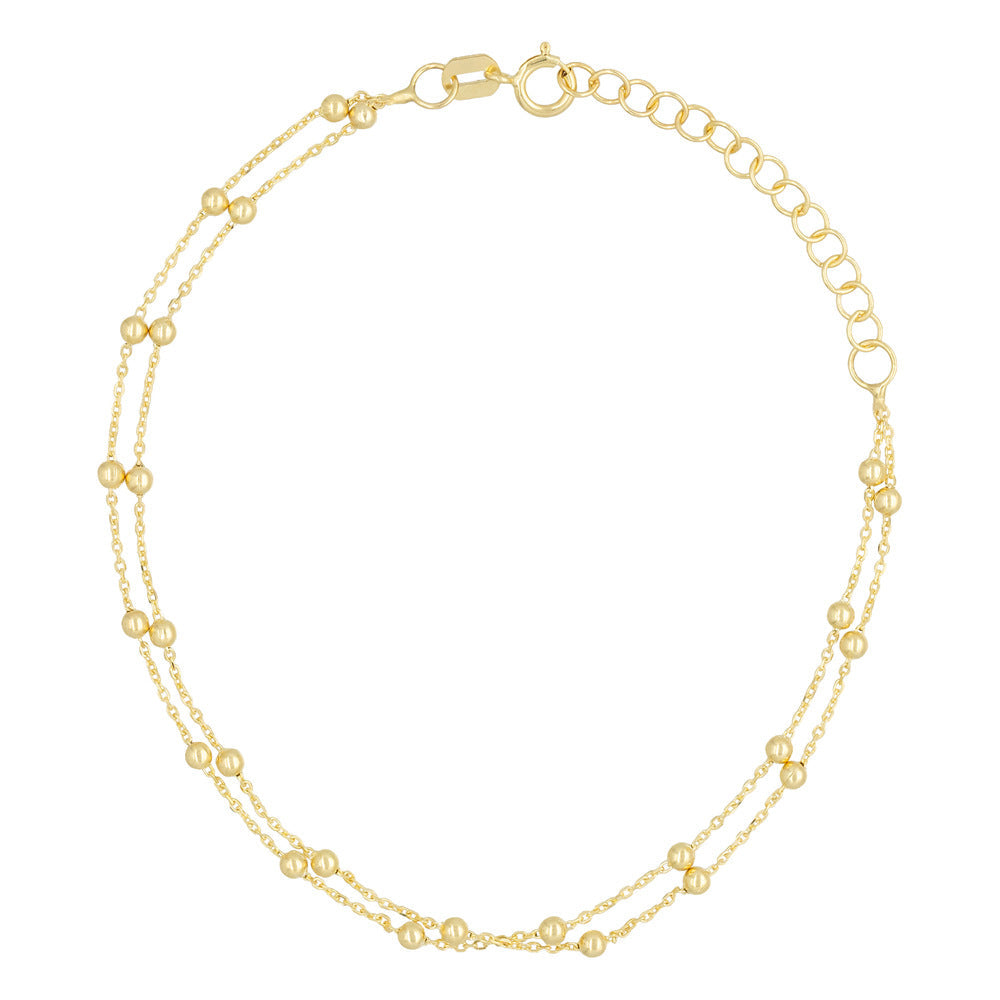 Bracelet Double chaîne boules en Or jaune 375/1000