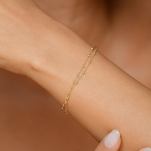 Bracelet Double Chaîne Boules En Or Jaune 375/1000