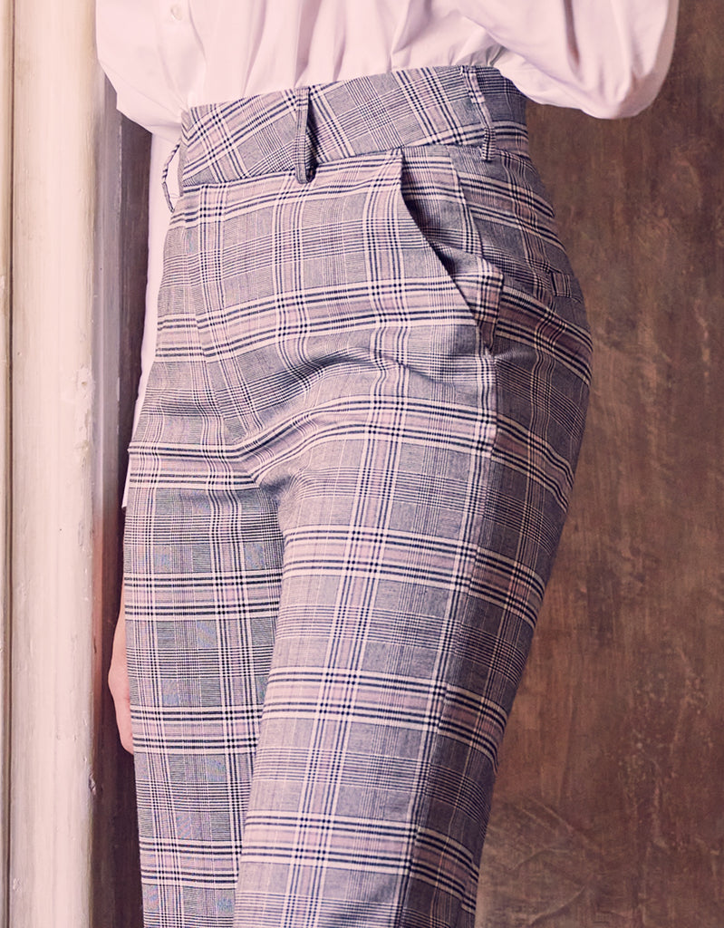 Reiko - Pantalon Basic Liv Straight Cropped - Sparkle Checks - Femme