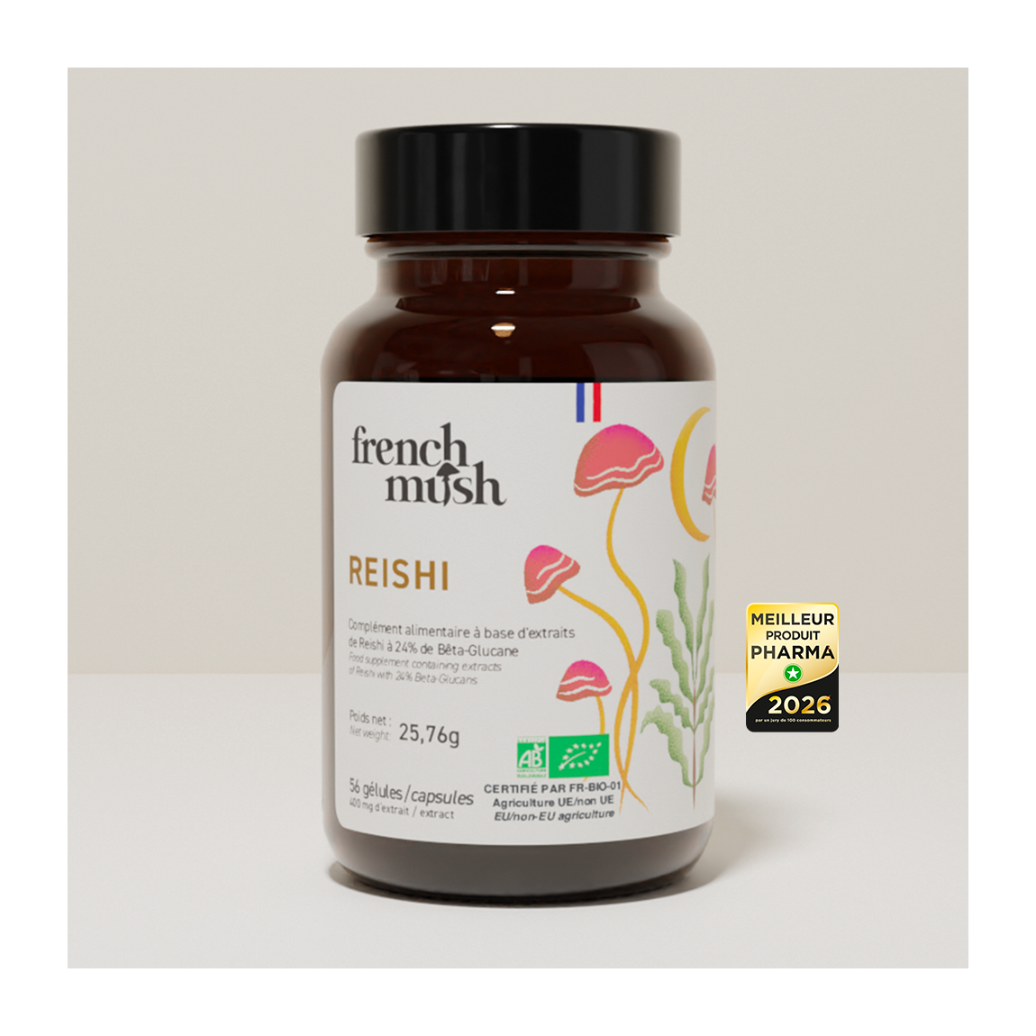 French Mush compléments alimentaires à base d'extraits de champignons médicinaux biologiques fabriqués en France Reishi gélules - sommeil profond ! OFFERT - -