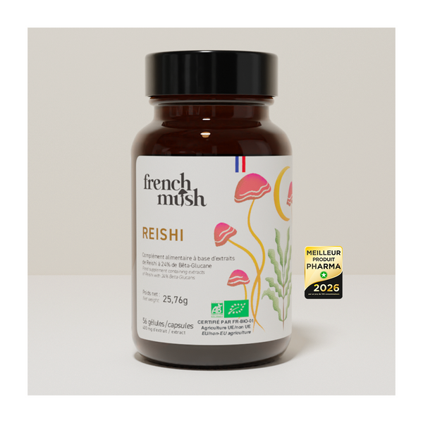 French Mush compléments alimentaires à base d'extraits de champignons médicinaux biologiques fabriqués en France Reishi gélules - sommeil profond ! OFFERT - -