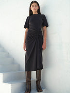 Robe Ruched Front Tie - Black