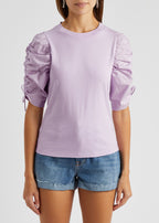 T-Shirt Ruched Tie Sleeve - Lilac