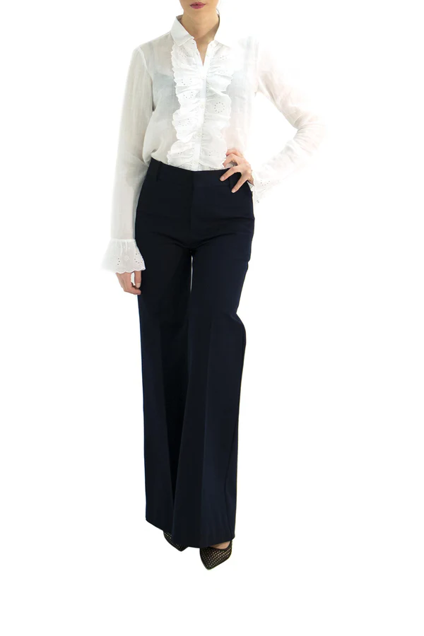 Top Ruffle Front Button Down - Blanc