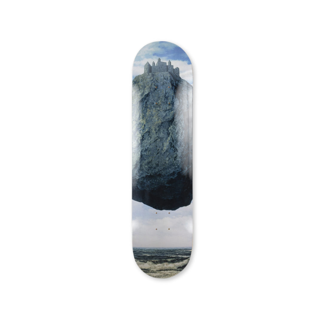 René Magritte's Le château des Pyrénées skateboard art by the skateroom