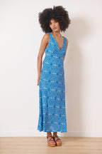 Robe légère et élégante printemps été sans manches encolure en V dos plongeant moderne fluide et raffinée