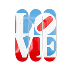 Robert Indiana's Great American Love skateboard art by the skateroom