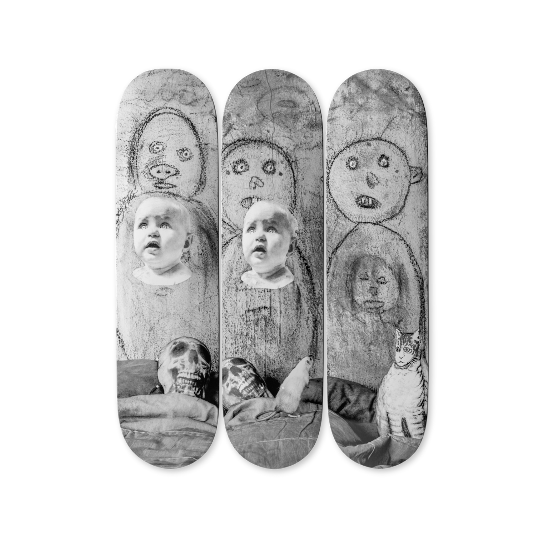 Roger Fallen Beginning and Ending skateboard art by the skateroom