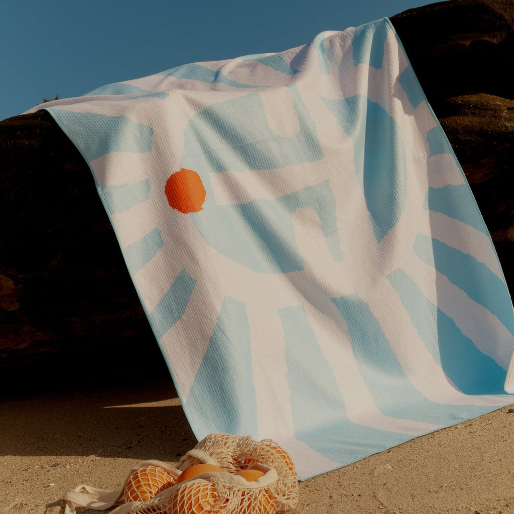 Serviette Microfibre Sun Face - Imprimé Bleu Et Blanc