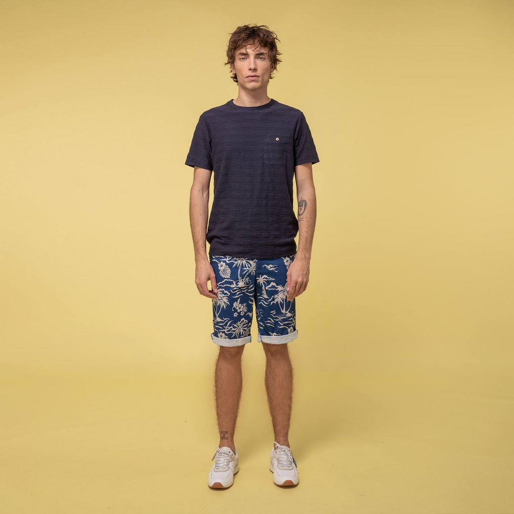 Short Saulieu Cotton - Bleu/Ecru - Homme