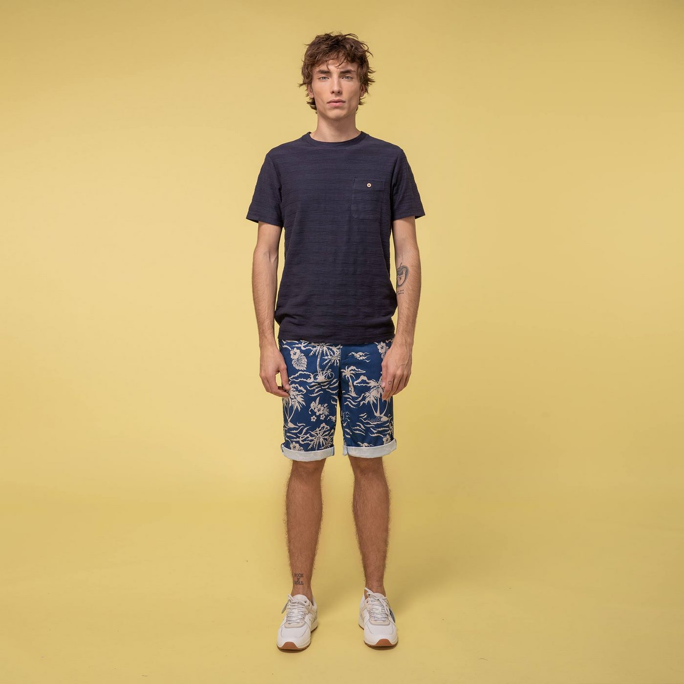 Short Saulieu Cotton - Bleu/Ecru - Homme