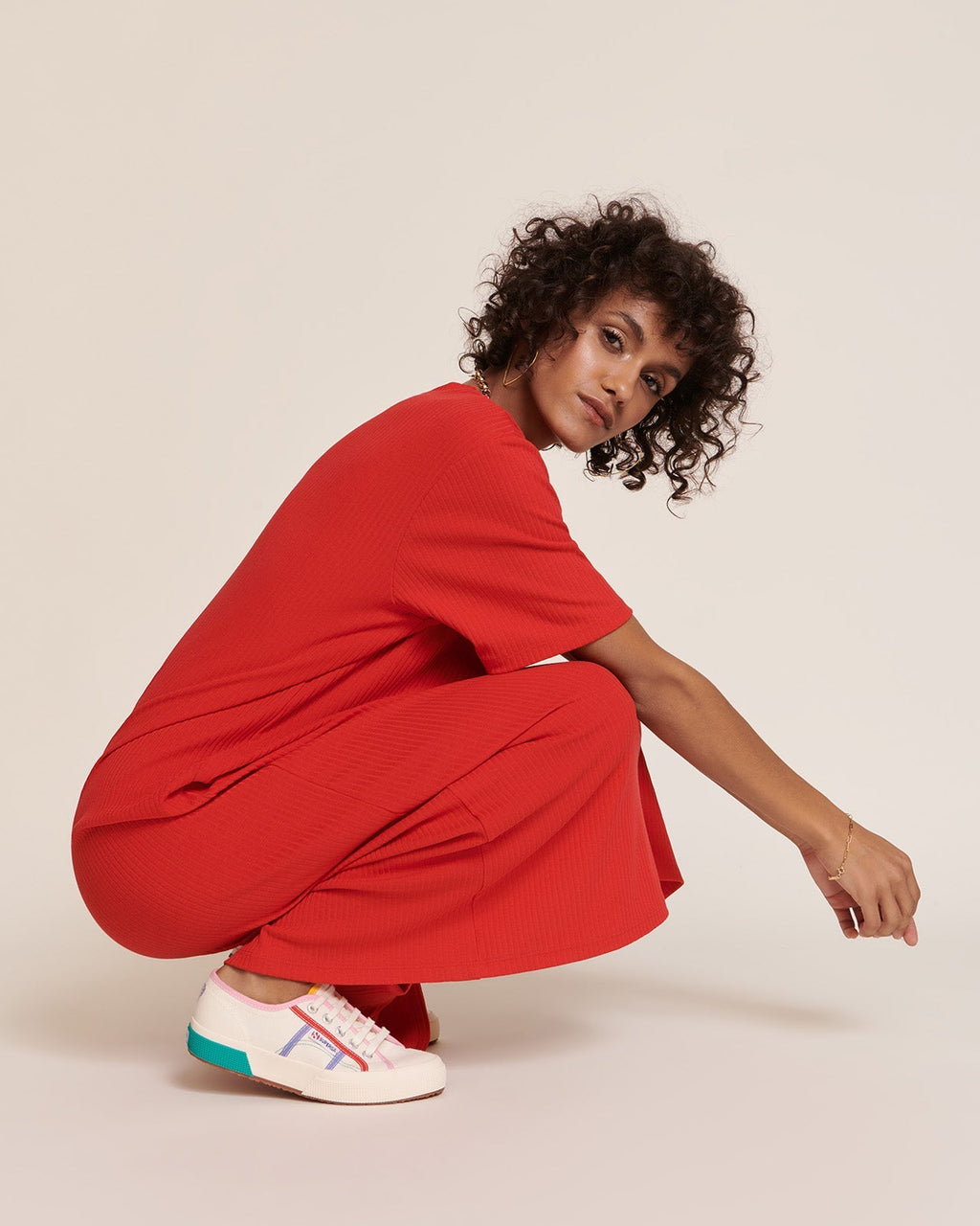 La Robe Roxane En Lyocell Côtelé - Rouge