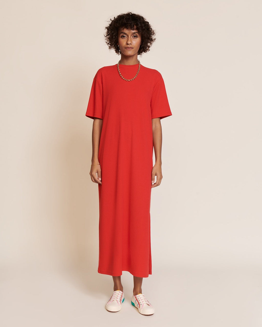 La Robe Roxane En Lyocell Côtelé - Rouge