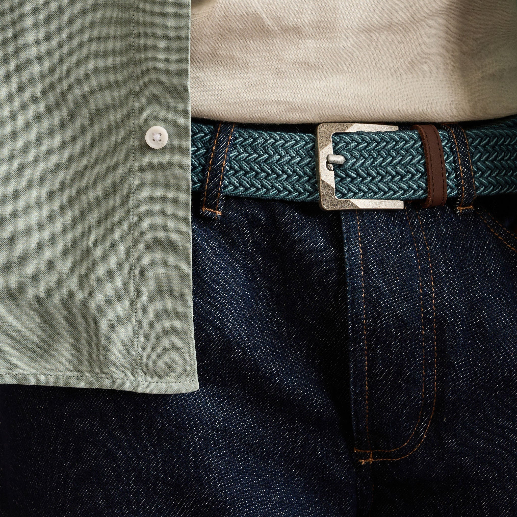 Ceinture Tressee Bleue & Verte Square Belt - Homme