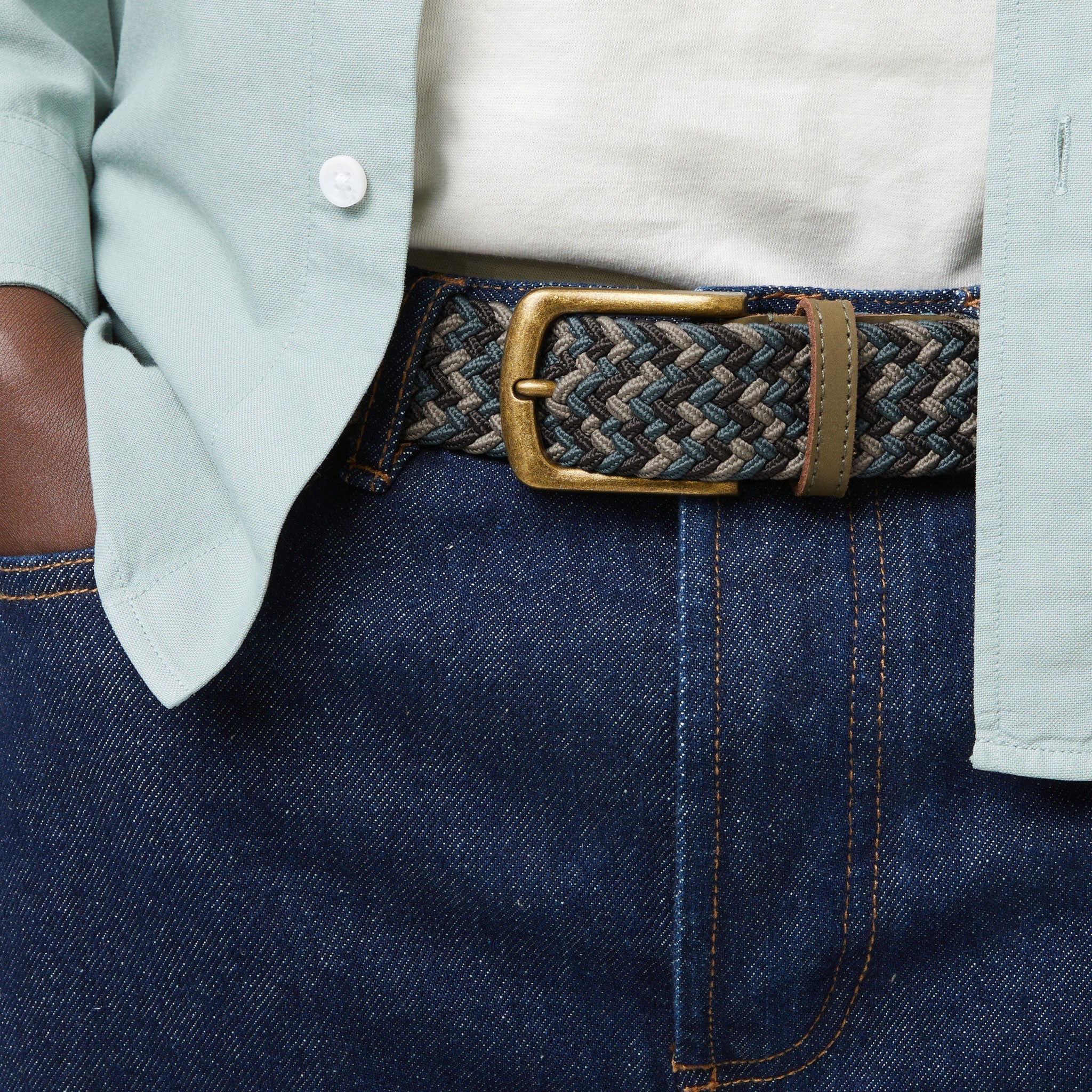 Ceinture Tressee Bleu Clair & Beige Classic Belt - Homme