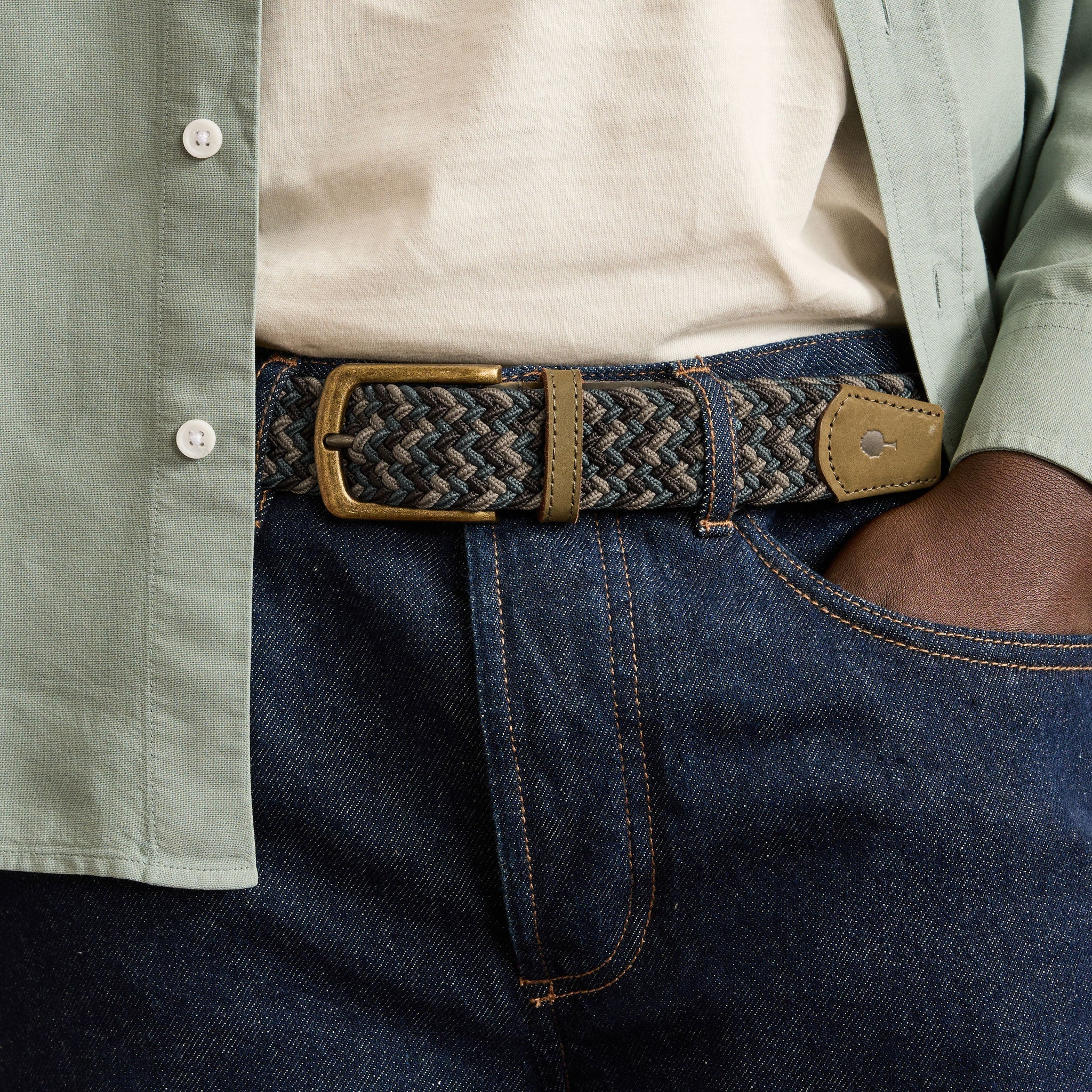 Ceinture Tressee Bleu Clair & Beige Classic Belt - Homme