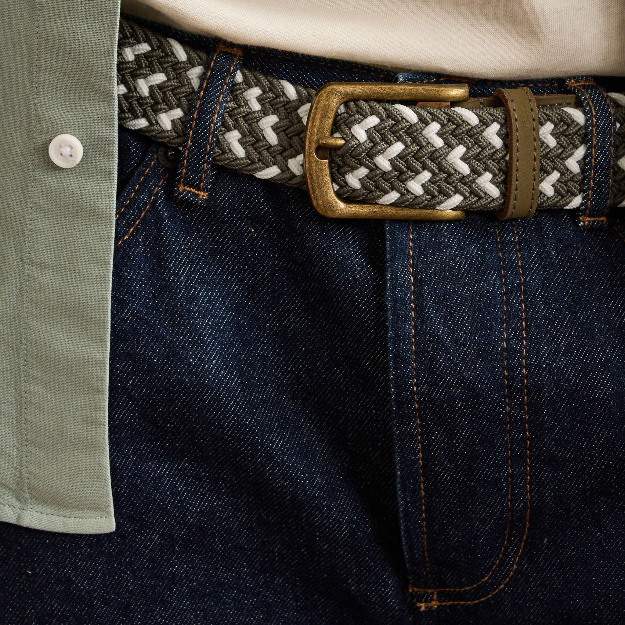 Ceinture Tressee Kaki & Écrue Classic Belt - Homme