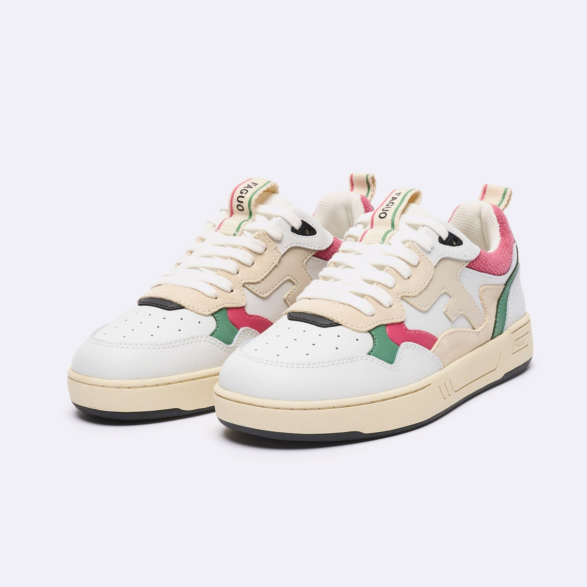 Baskets Basses Blanches, Vertes & Roses Dahlia - Femme