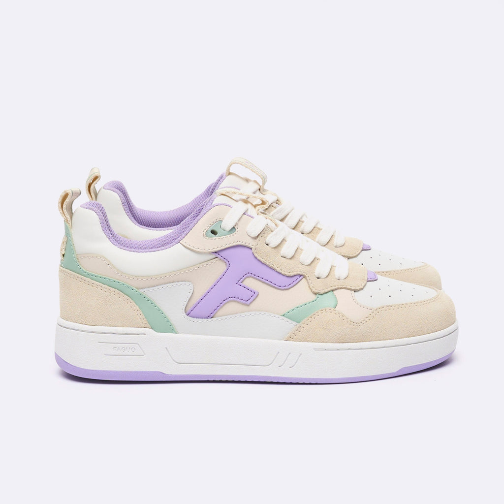 Baskets Basses Blanches & Violet Clair Dahlia - Femme