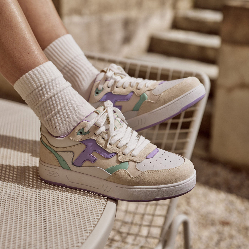Baskets Basses Blanches & Violet Clair Dahlia - Femme