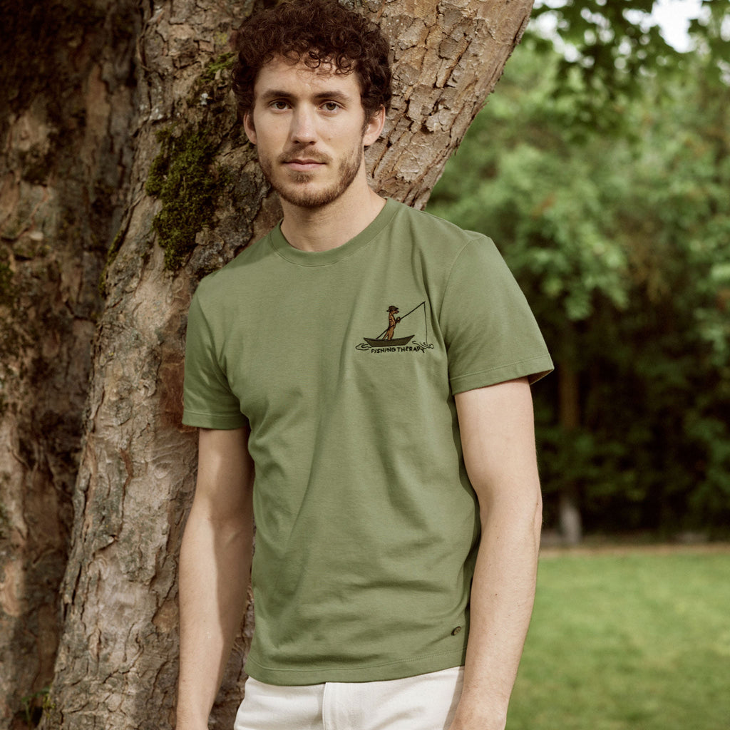 T-Shirt Vert Olive Broderie Sans Pression Arcy - Homme