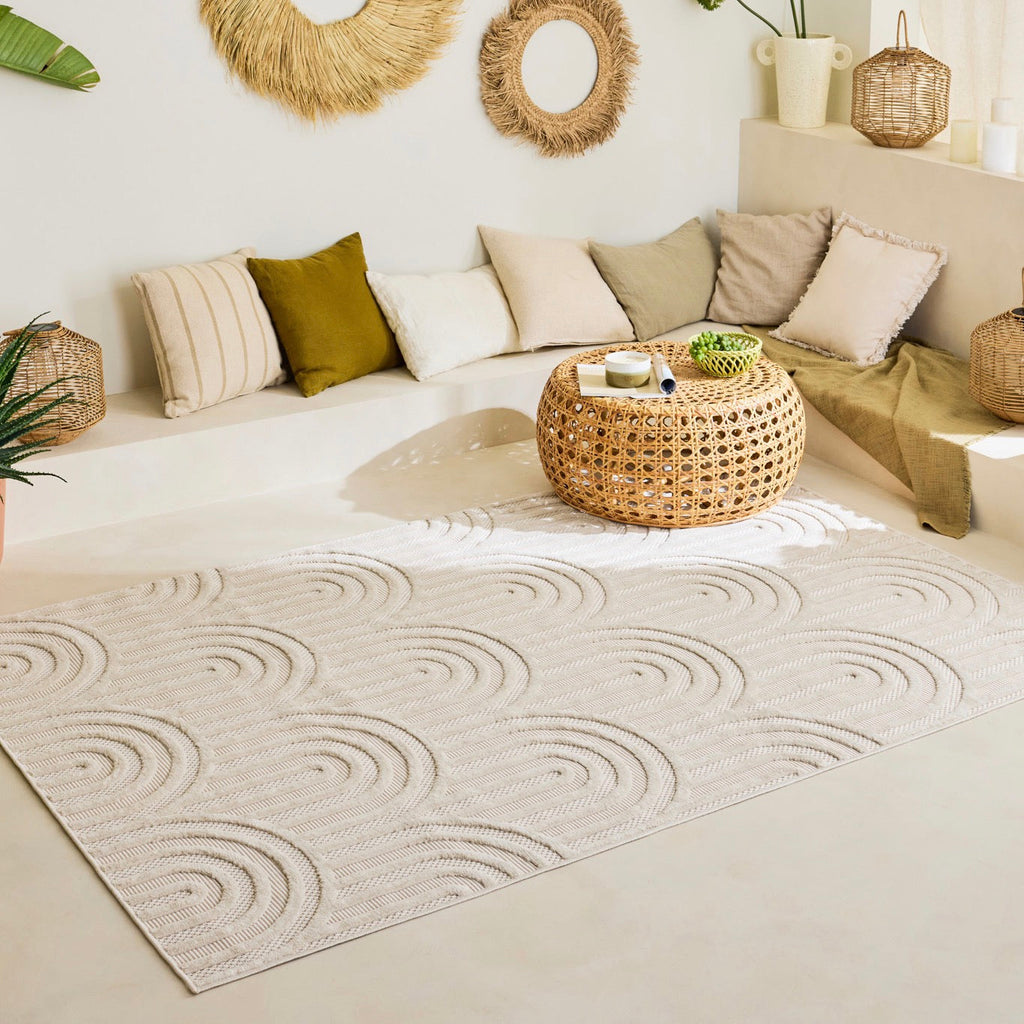 Tapis Santorini 985 - Motif Graphique - Blanc - Intérieur / Extérieur