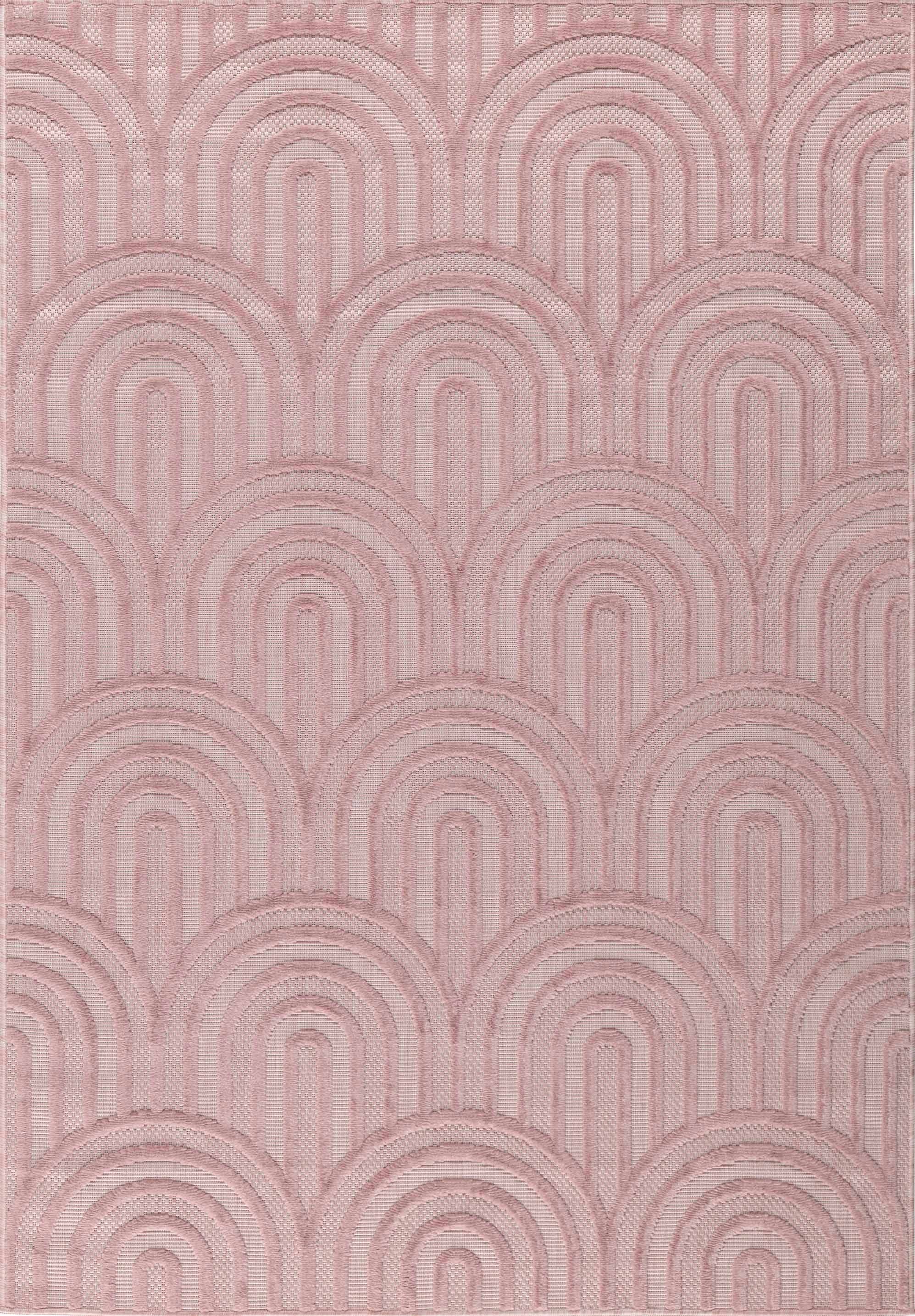 Tapis Santorini 985 - Motif Graphique - Rose - Intérieur / Extérieur