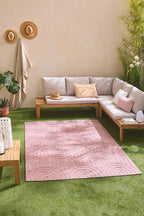 Tapis Santorini 985 - Motif Graphique - Rose - Intérieur / Extérieur