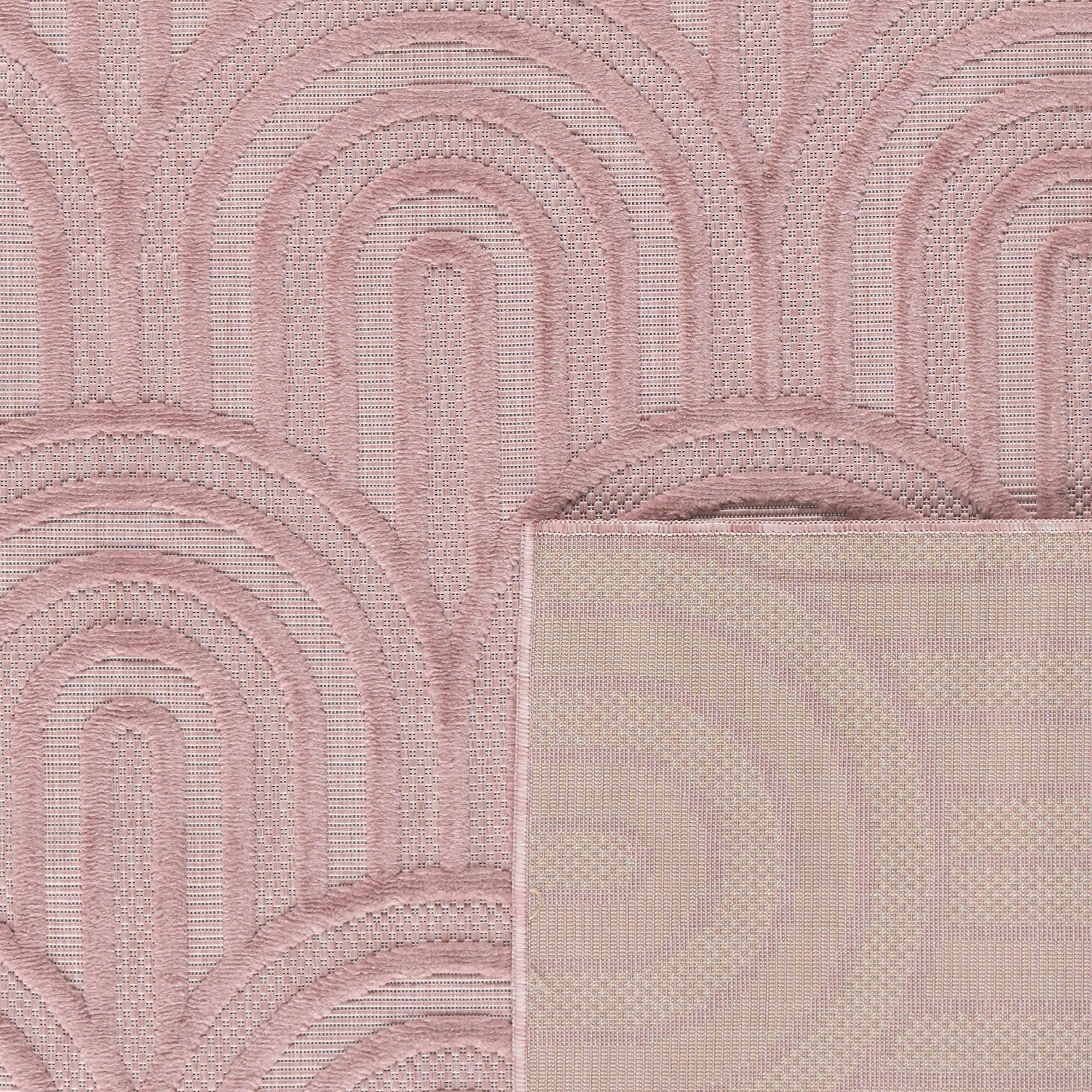Tapis Santorini 985 - Motif Graphique - Rose - Intérieur / Extérieur