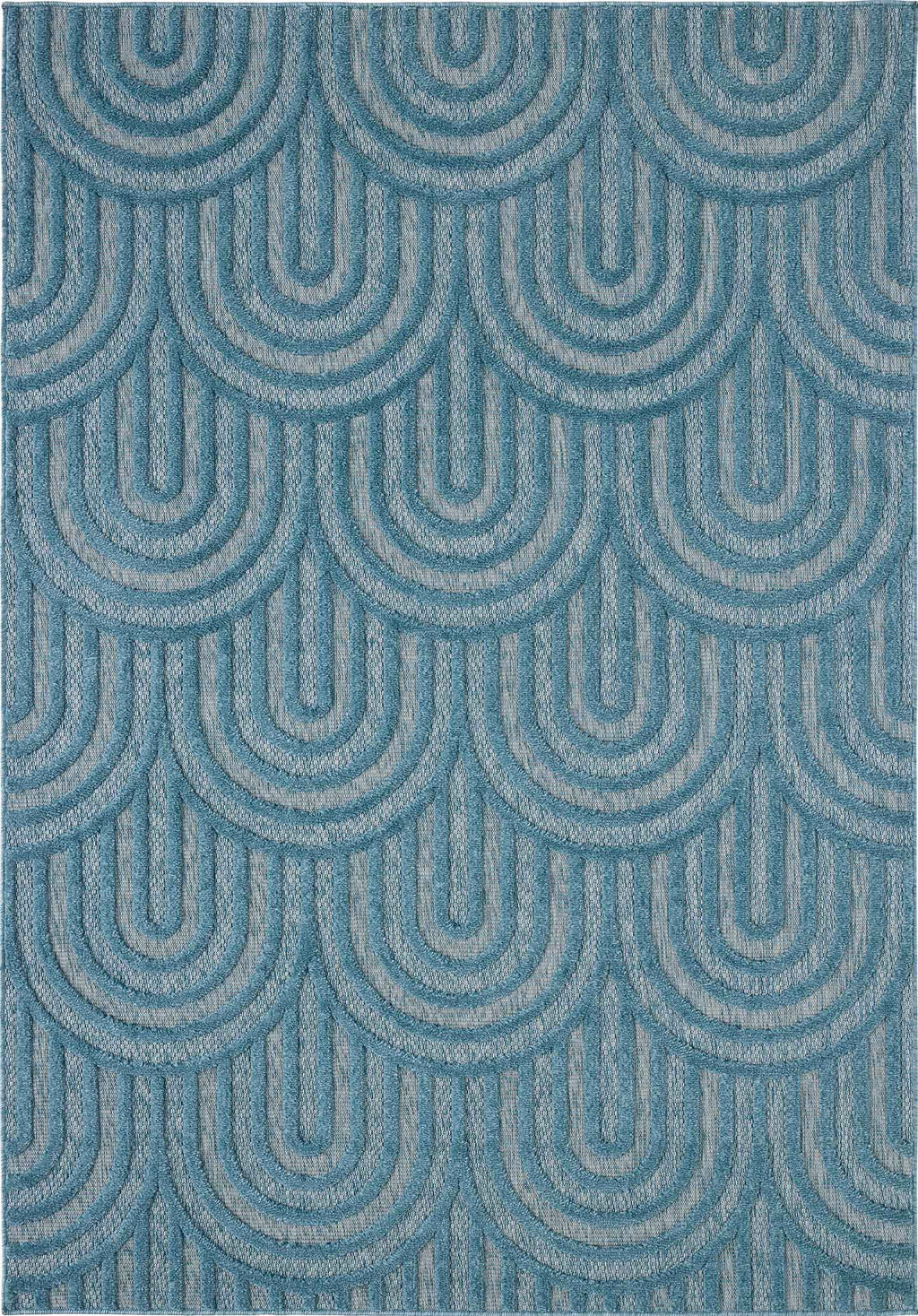 Tapis Santorini 985 - Motif Graphique - Turquoise - Intérieur / Extérieur
