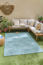 Tapis Santorini 985 - Motif Graphique - Turquoise - Intérieur / Extérieur