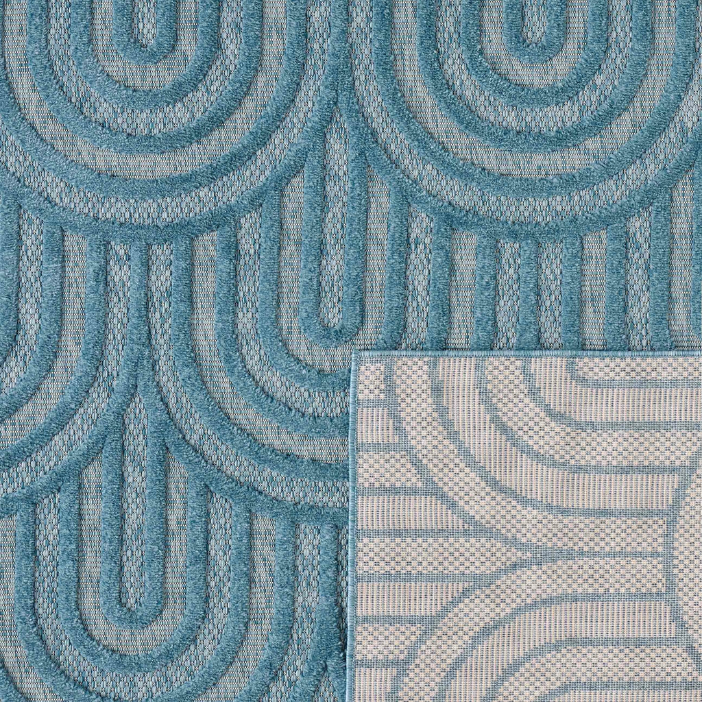 Tapis Santorini 985 - Motif Graphique - Turquoise - Intérieur / Extérieur