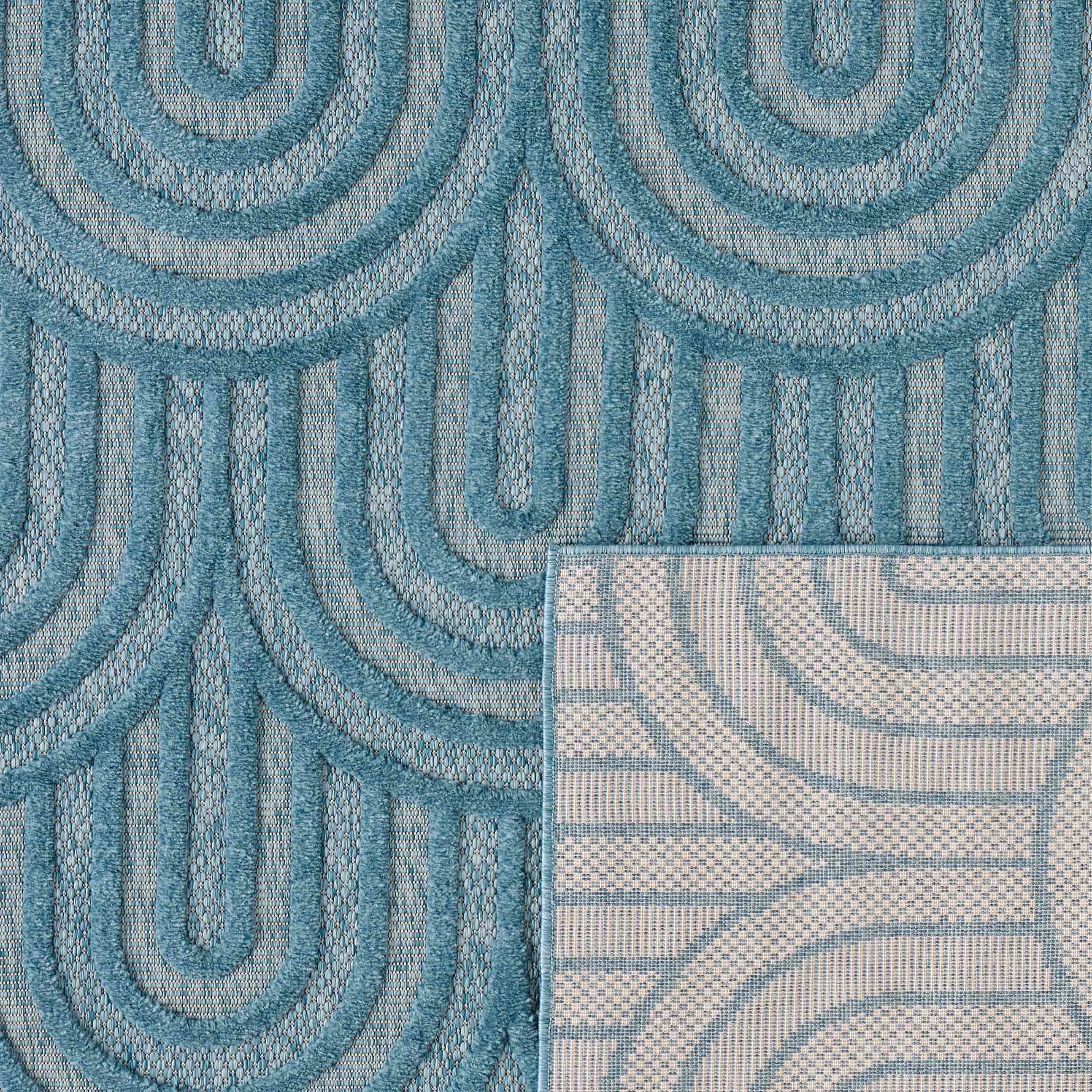 Tapis Santorini 985 - Motif Graphique - Turquoise - Intérieur / Extérieur