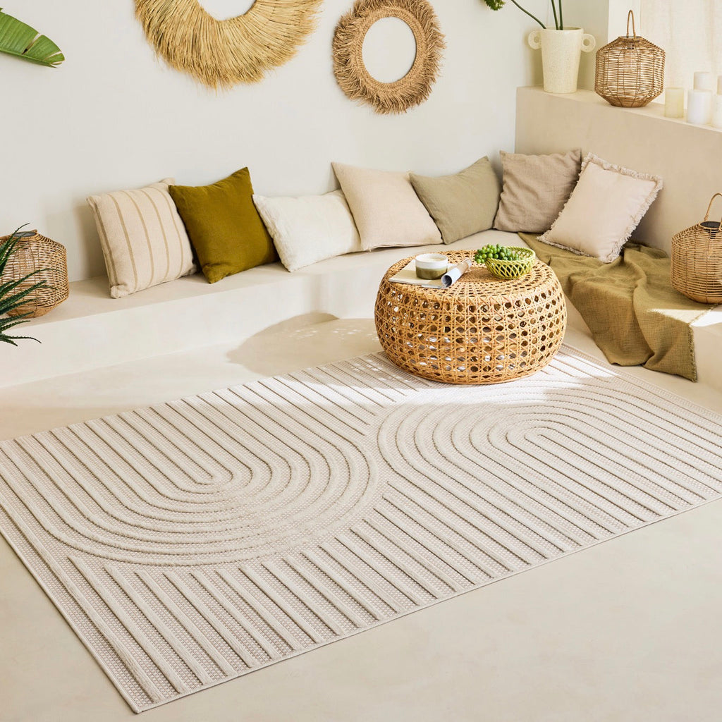 Tapis Santorini 986 - Motif Graphique - Blanc - Intérieur / Extérieur