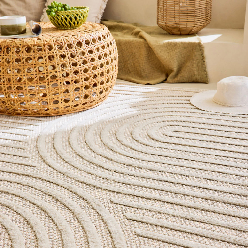 Tapis Santorini 986 - Motif Graphique - Blanc - Intérieur / Extérieur