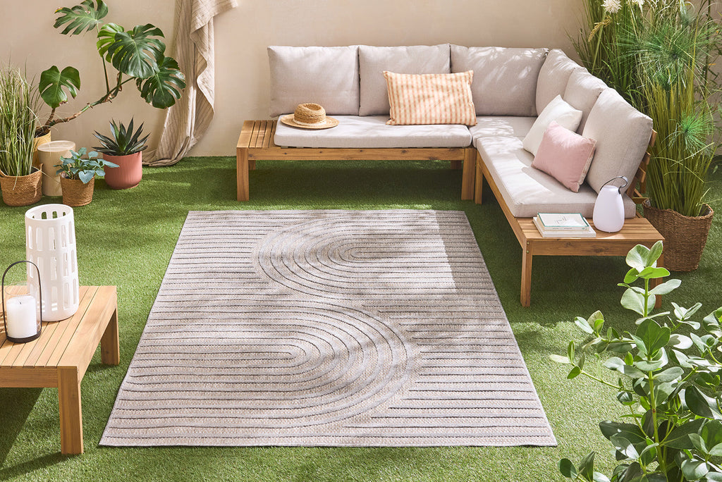 Tapis d'intérieur et extérieur motifs arcs symétriques SANTORINI 986 GRIS : SAN986GRI Nazar rugs