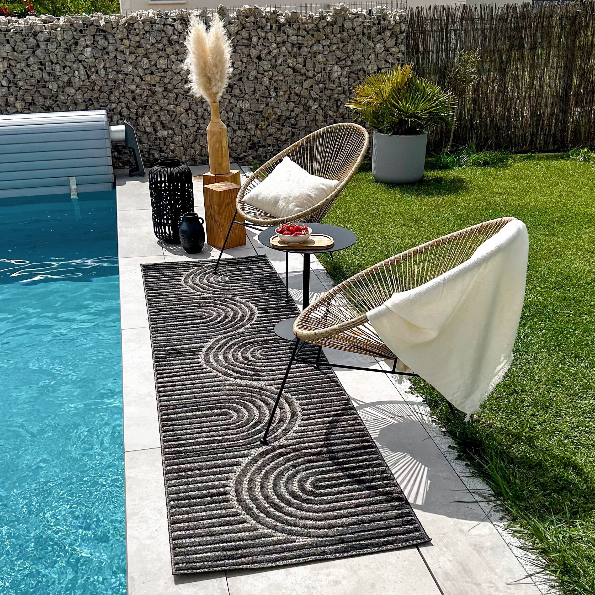 Santorini - Tapis D'Intérieur/Extérieur - Polypropylène - Noir