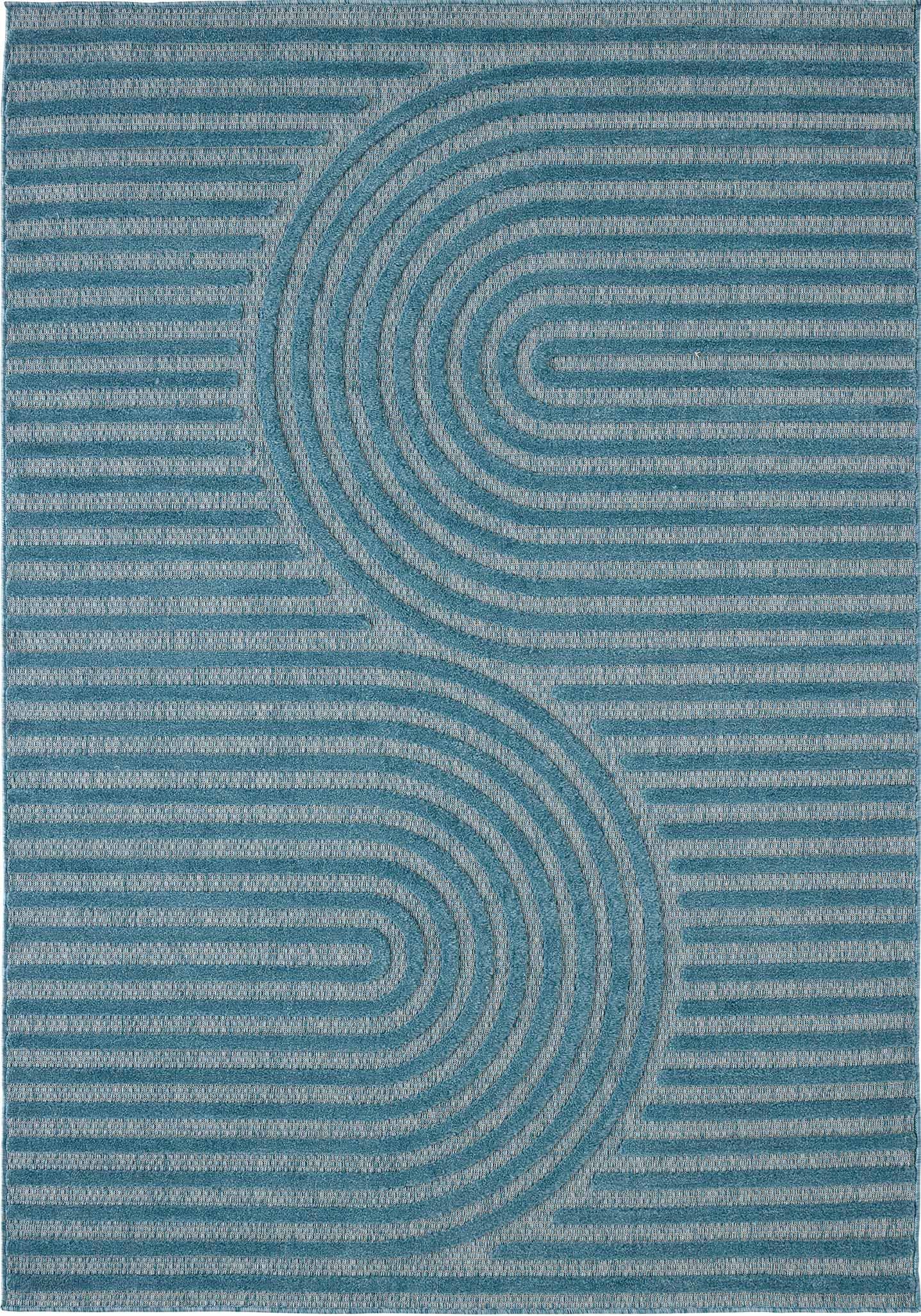 Tapis Santorini 986 - Motif Graphique - Turquoise - Intérieur / Extérieur