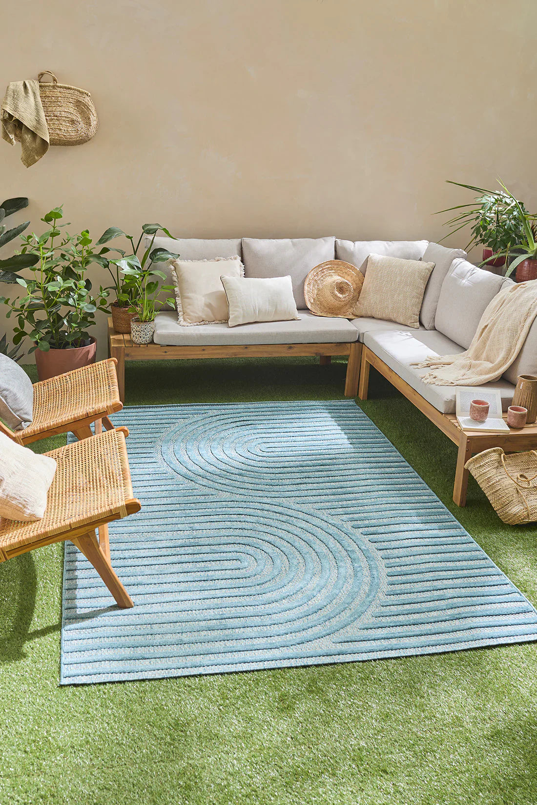 Tapis Santorini 986 - Motif Graphique - Turquoise - Intérieur / Extérieur