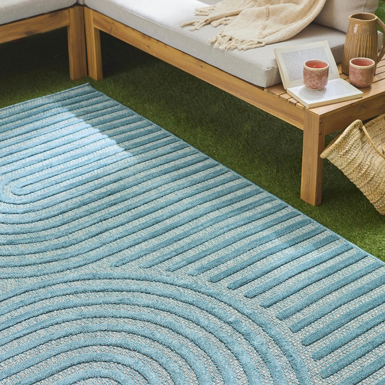 Tapis Santorini 986 - Motif Graphique - Turquoise - Intérieur / Extérieur