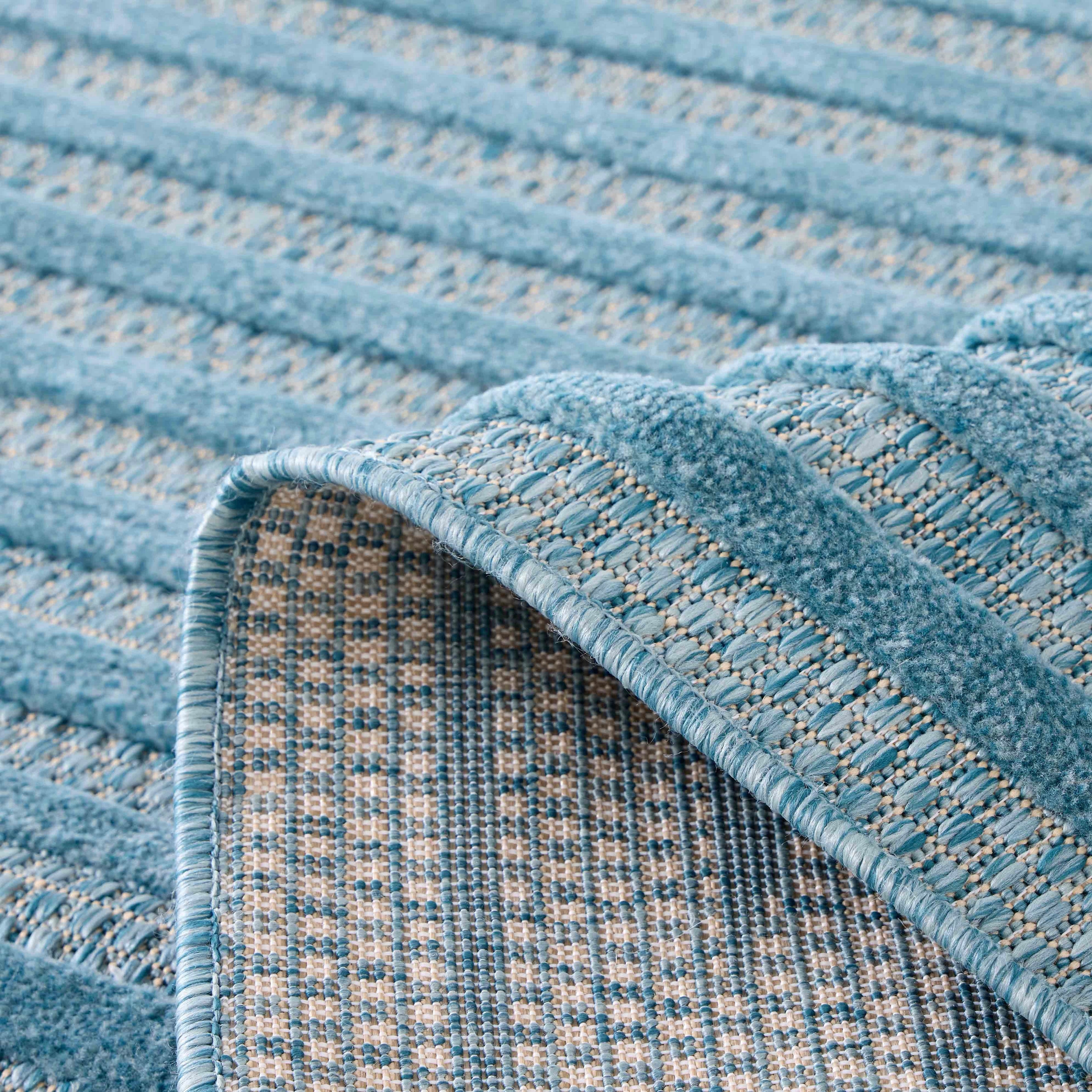 Tapis Santorini 986 - Motif Graphique - Turquoise - Intérieur / Extérieur