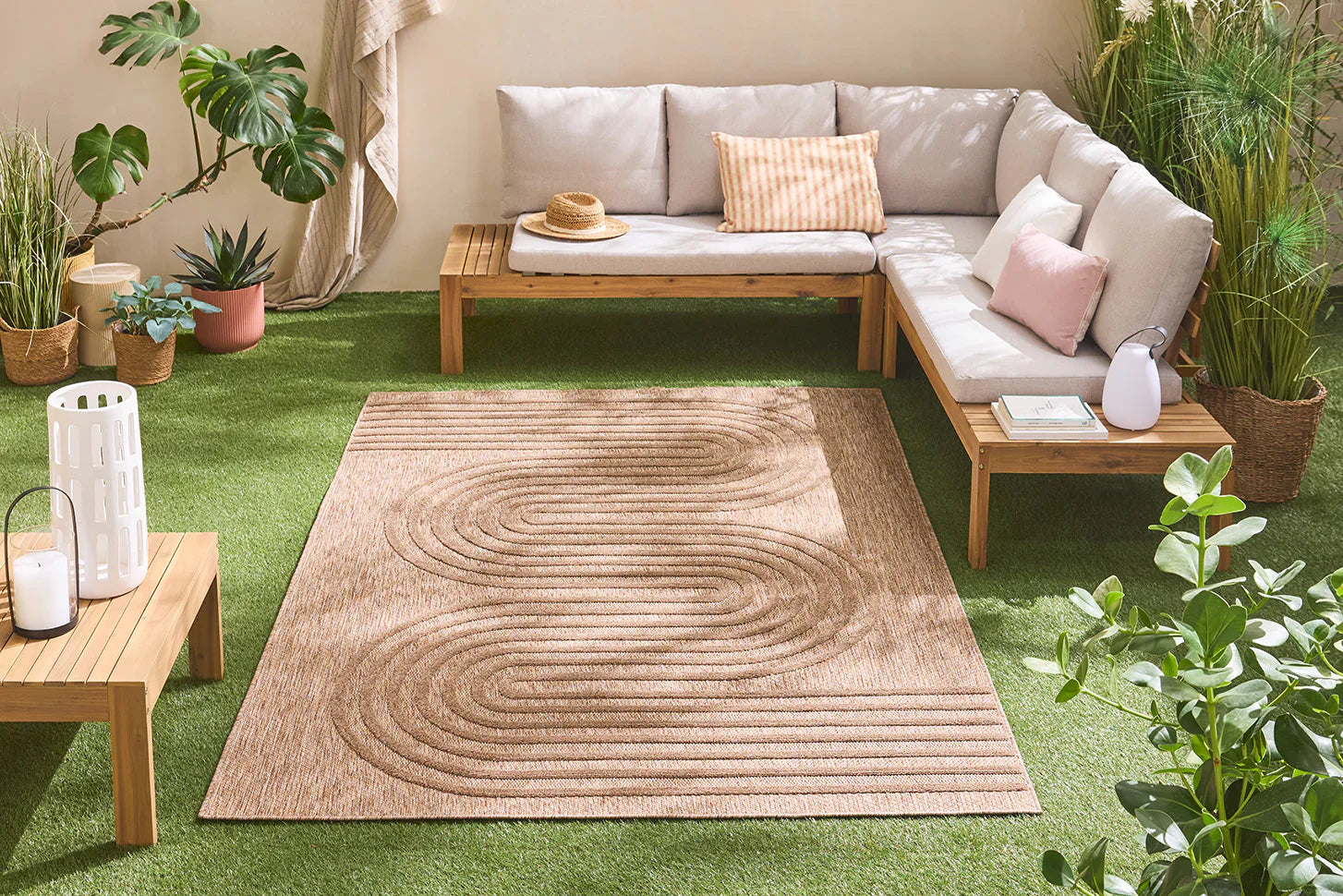 Tapis Santorini 987 - Motif Graphique - Beige - Intérieur / Extérieur