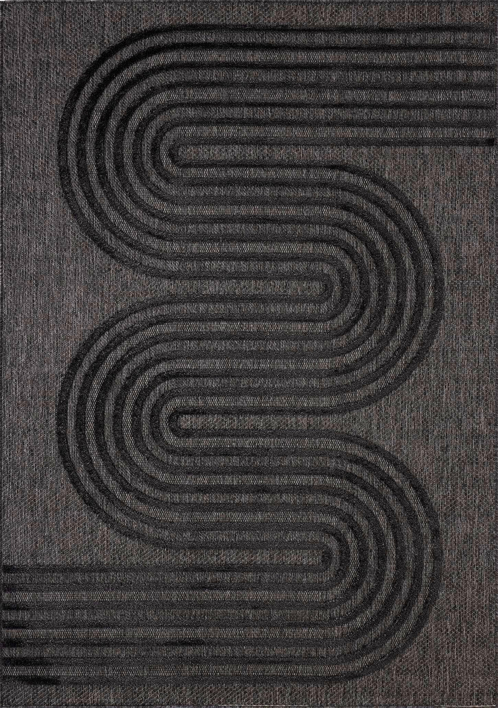 Tapis Santorini 987 - Motif Graphique - Noir - Intérieur / Extérieur
