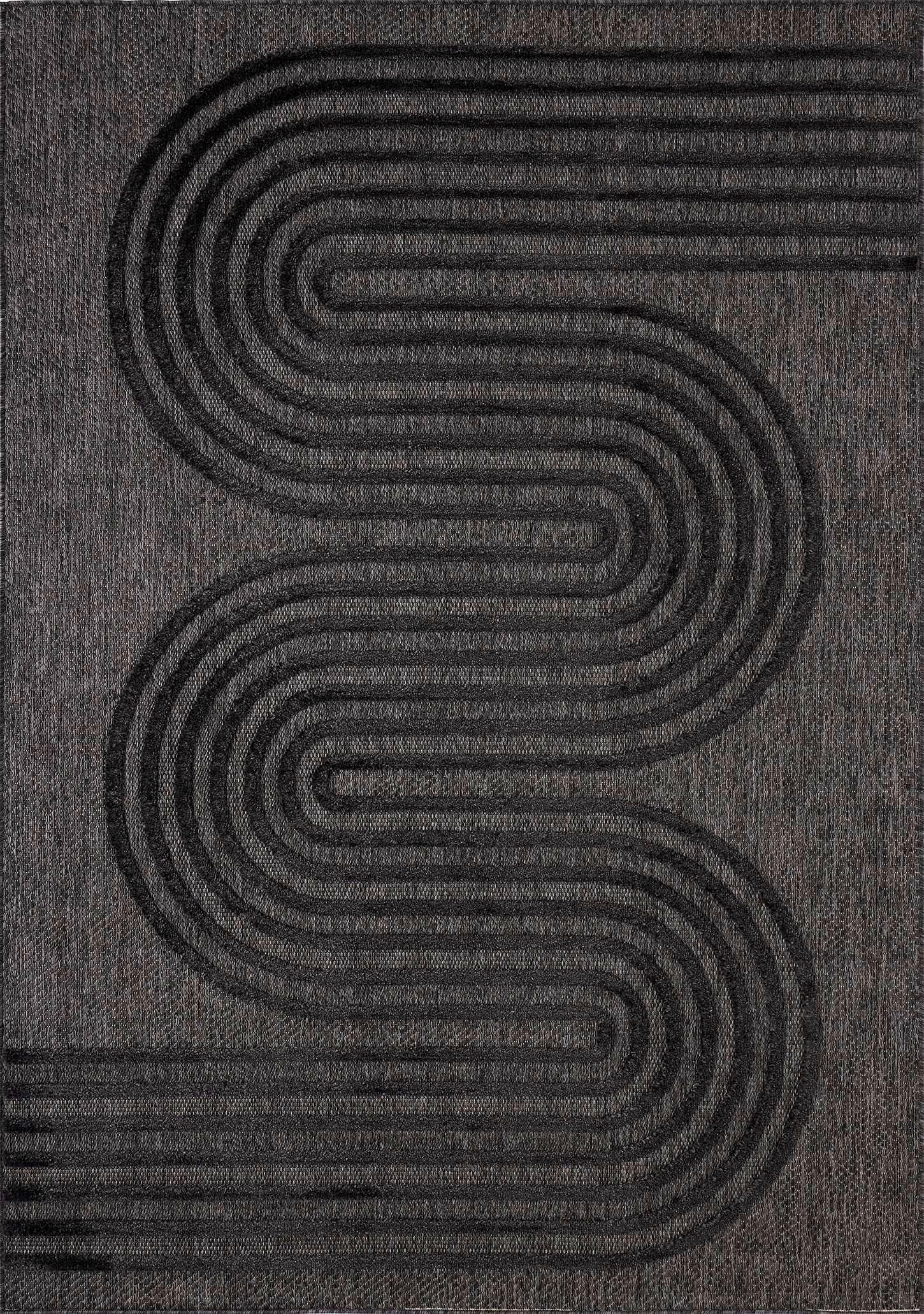 Tapis Santorini 987 - Motif Graphique - Noir - Intérieur / Extérieur
