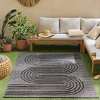 Tapis Santorini 987 - Motif Graphique - Noir - Intérieur / Extérieur