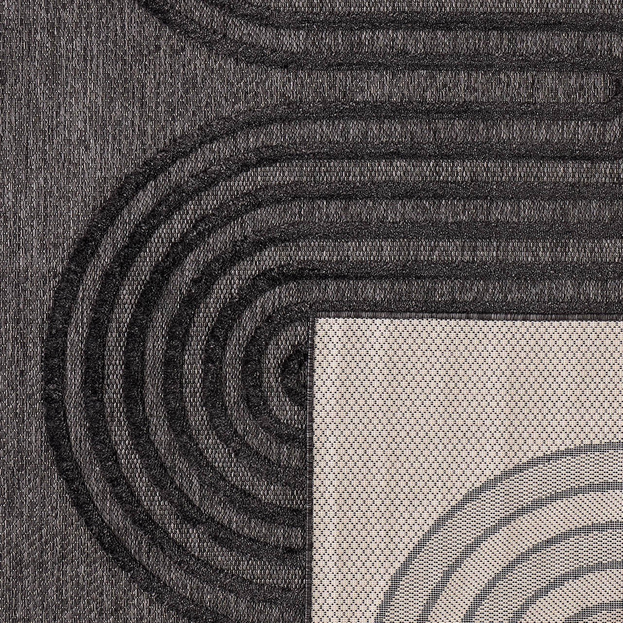 Tapis Santorini 987 - Motif Graphique - Noir - Intérieur / Extérieur