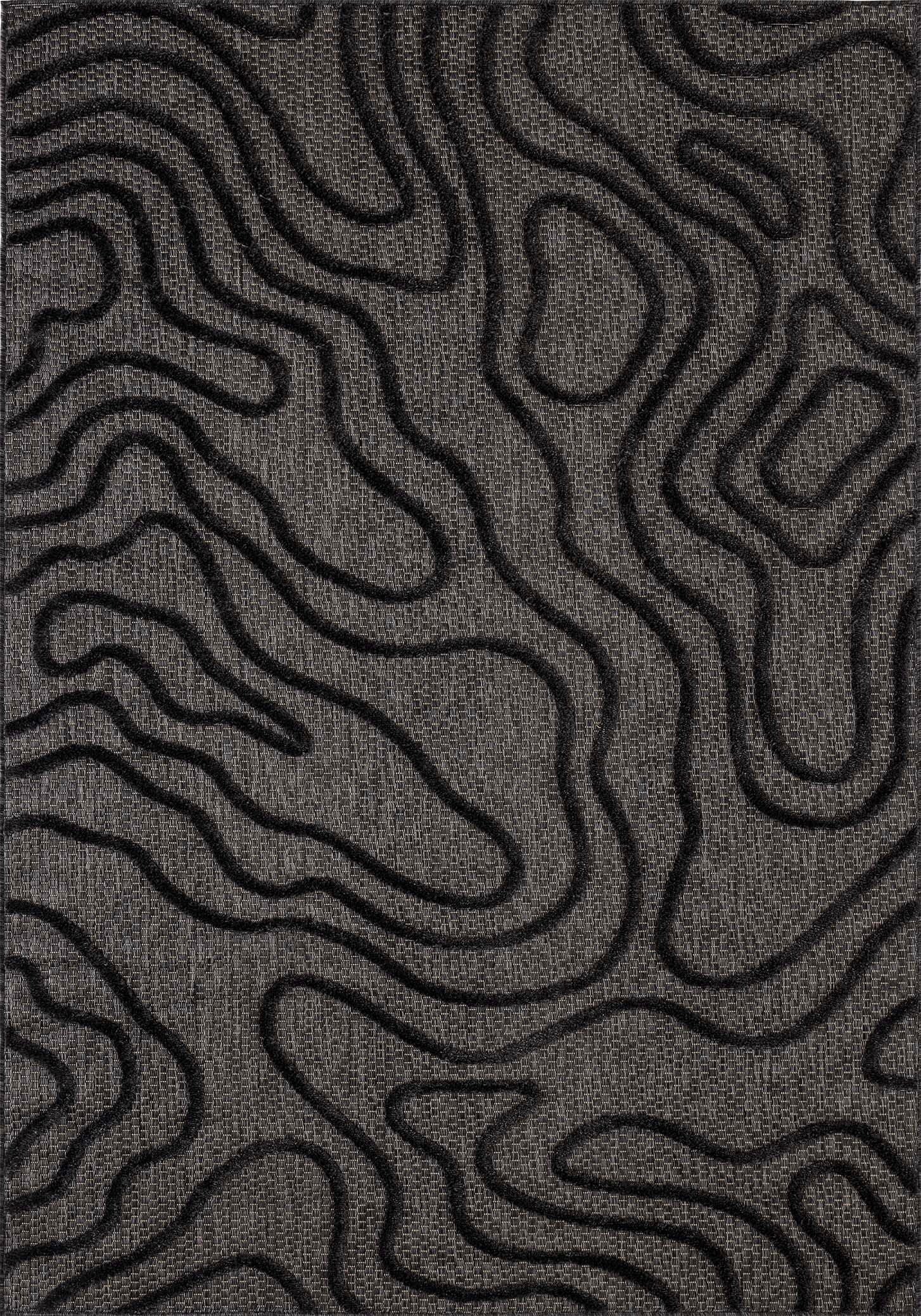 Tapis Santorini 988 - Motif Graphique - Noir - Intérieur / Extérieur