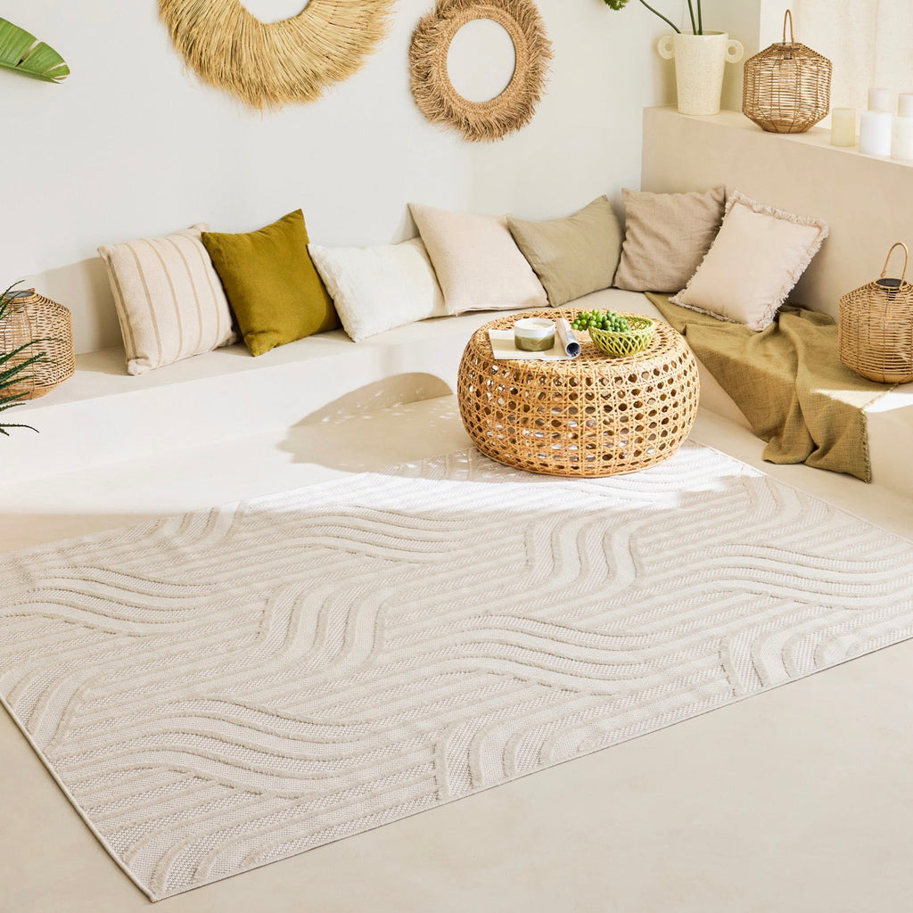 Tapis Santorini 989 - Motif Graphique - Blanc - Intérieur / Extérieur