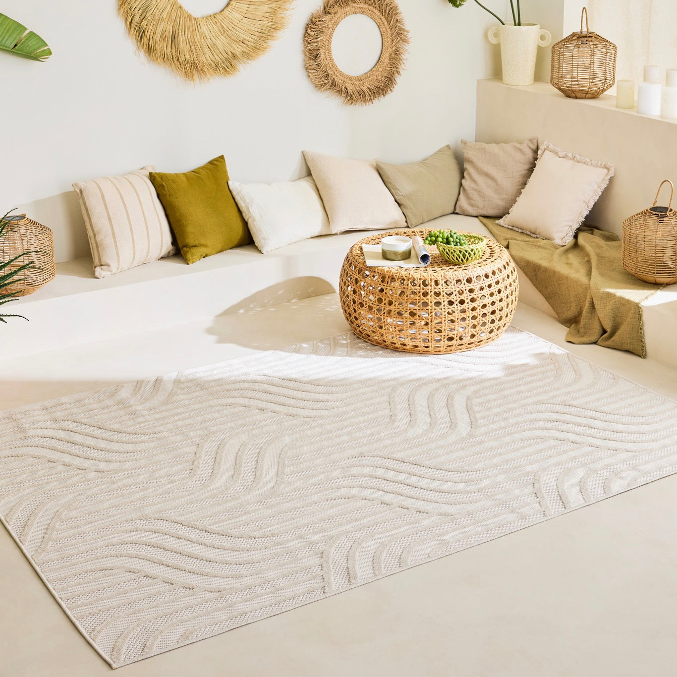 Tapis Santorini 989 - Motif Graphique - Blanc - Intérieur / Extérieur